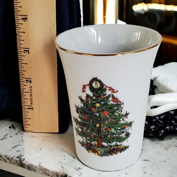 Vintage Christmas Vanity Bathroom Set Soap Dish Tumbler Glass Porcelain Japan - Picture 6 of 12